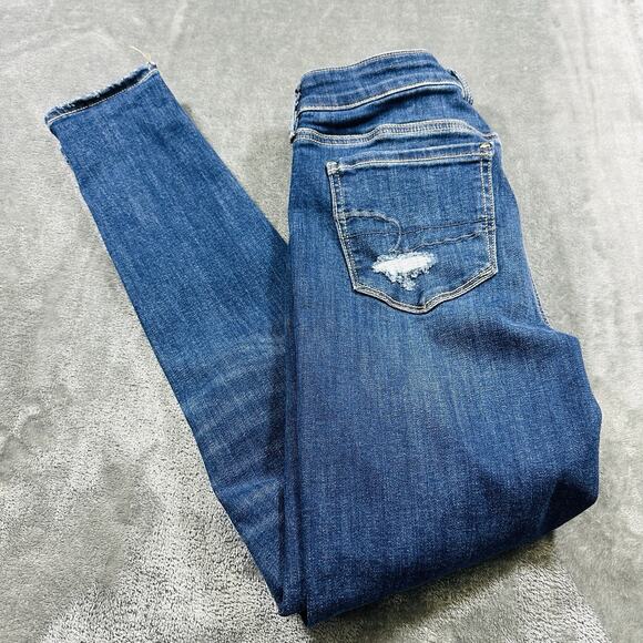 American Eagle Jegging Jeans‎ Womens Sz.4 Blue Stretch Mid-Rise Distressed - Picture 8 of 13